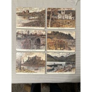 Vintage 6PC  Coaster Mats Watercolor Paintings Scottish Castles J Arthur Dixon